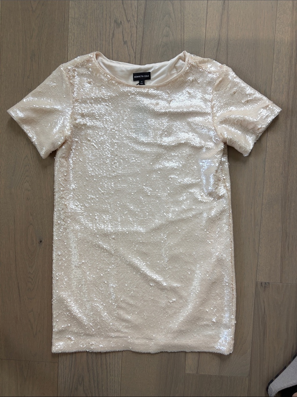 Kenneth Cole Women’s Champagne Sequin Short Sleeve Shift Dress